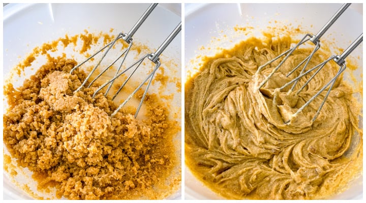 creaming wet ingredients for cookies with browned butter