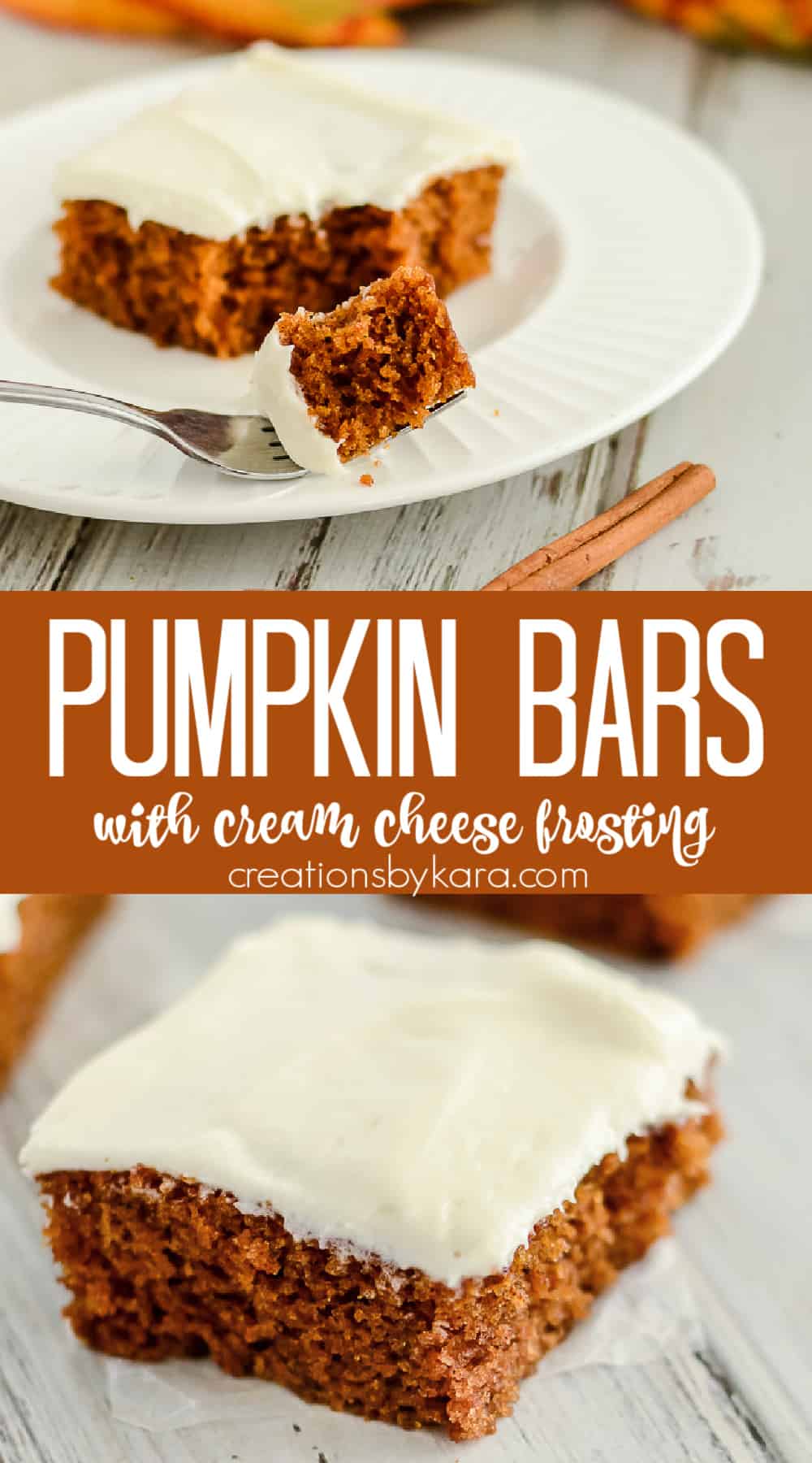 Pumpkin Bars with Cream Cheese Frosting - Creations by Kara
