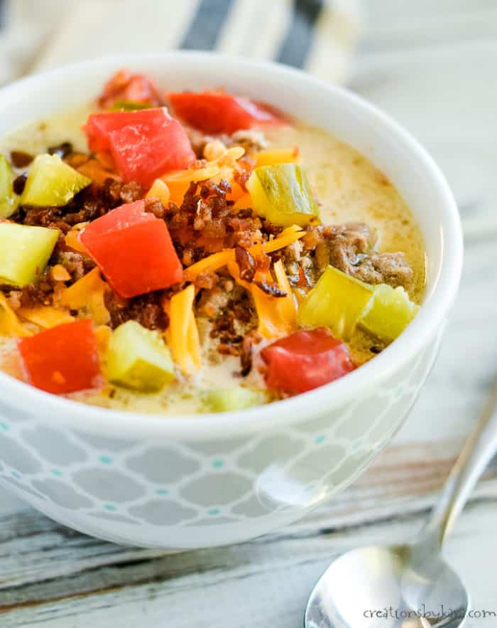 Easy Keto Cheeseburger Soup Recipe - Creations by Kara