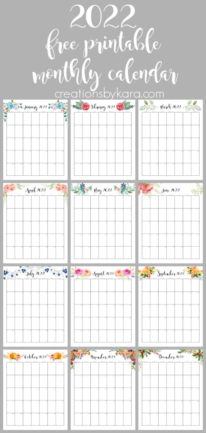 free floral printable 2022 calendar
