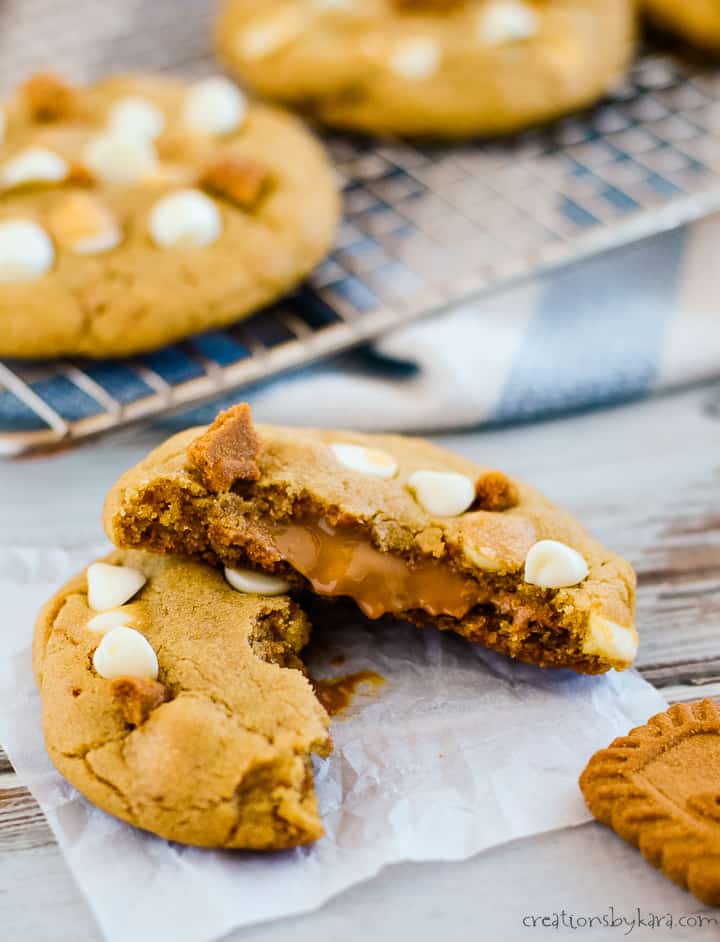 homemade biscoff cookies with white chocolate chips