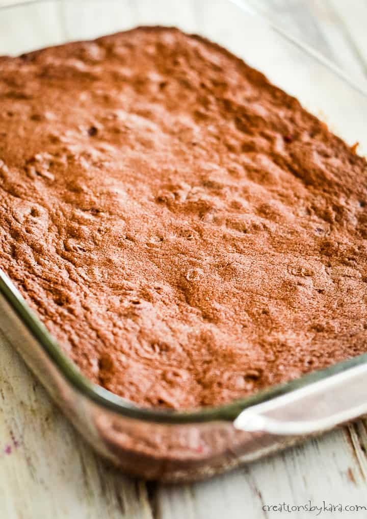pan of baked cherry brownies