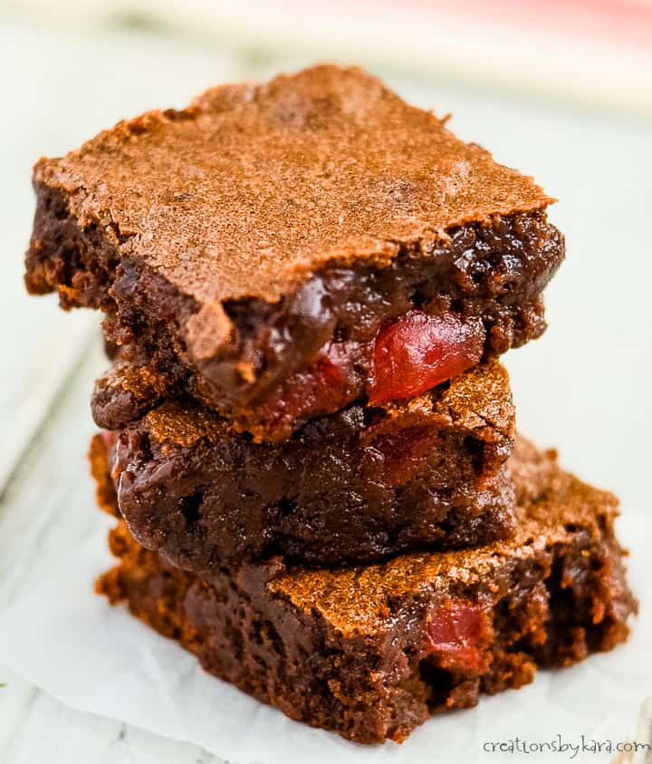 close up of cherry brownie bars