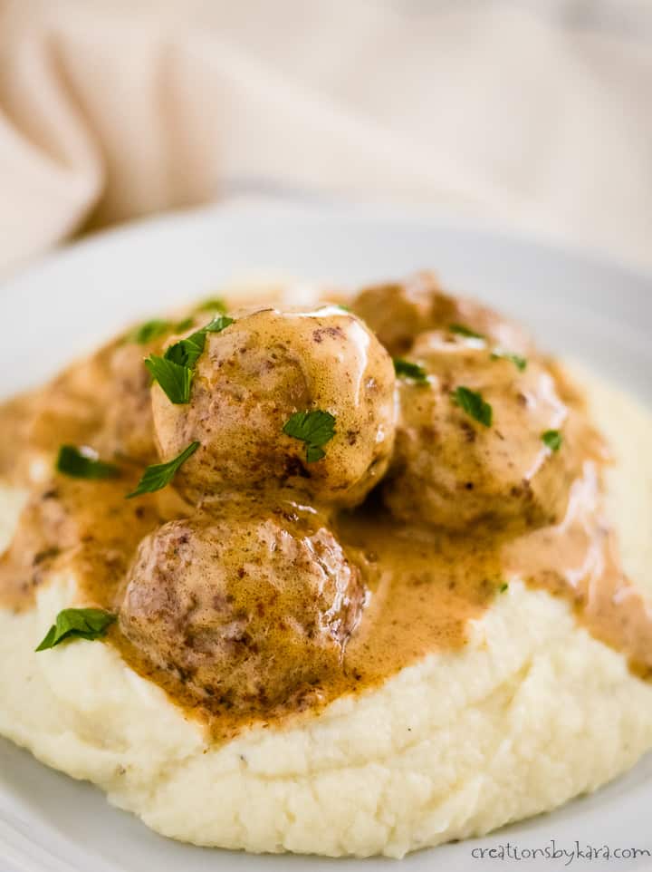 plate of keto swedish meatballs garnished with parsley