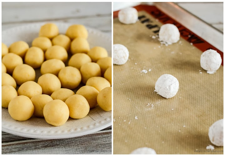 process shots- lemon cookie dough balls rolled in powdered sugar