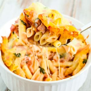 smoked sausage pasta with melted cheese