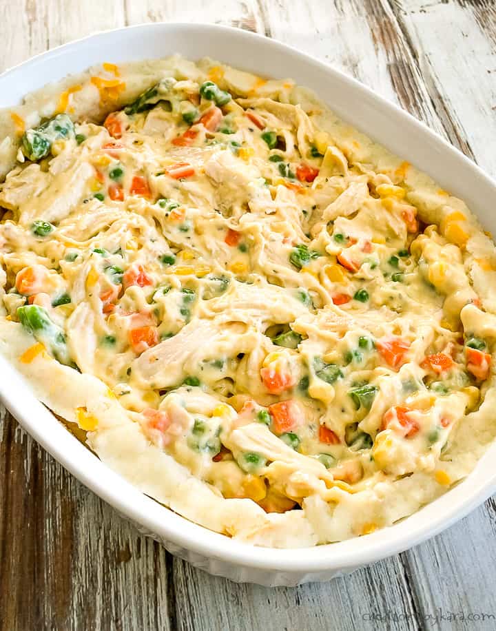 unbaked mashed potato casserole with chicken