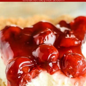 collage- creamy no bake cheesecake with cherry pie filling