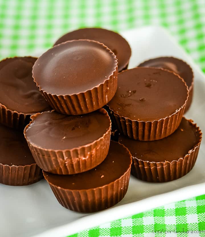 homemade sugar free peanut butter cups on a small white plate