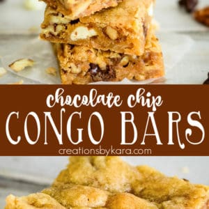 chocolate chip congo bars recipe collage