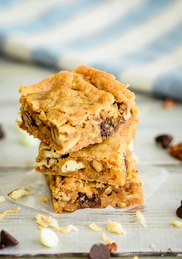 stack of congo bars with coconut and chocolate chips