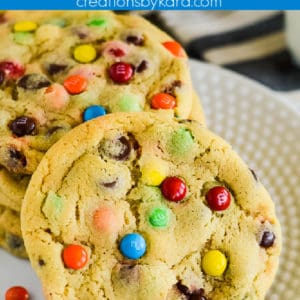 chocolate chip M&M cookie recipe collage