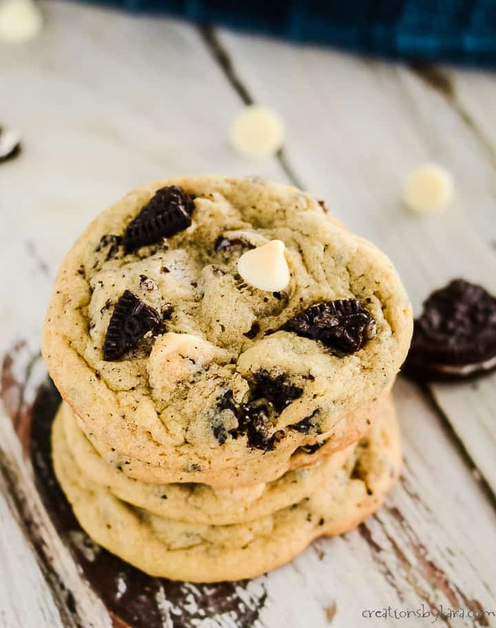 stack of cookies and cream cookies with white chocolate 