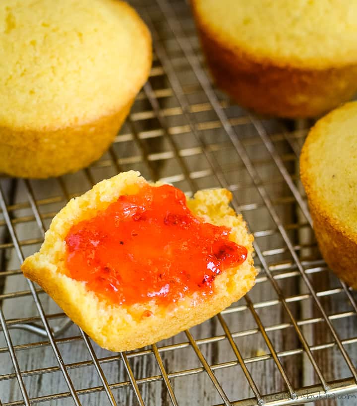 cornbread muffins with homemade strawberry jam