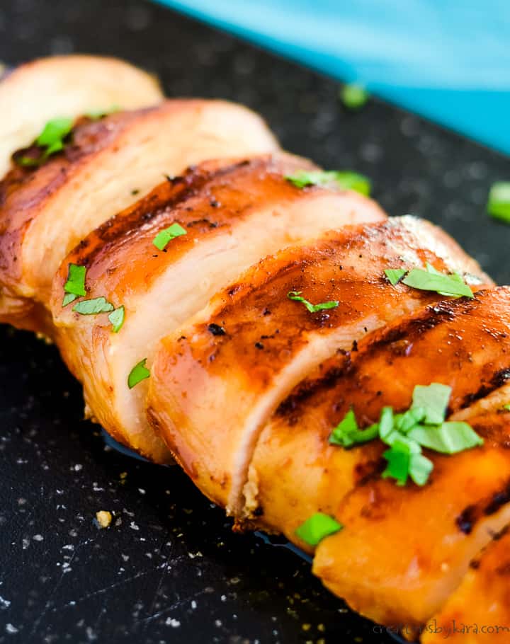 close up of sliced chicken breast