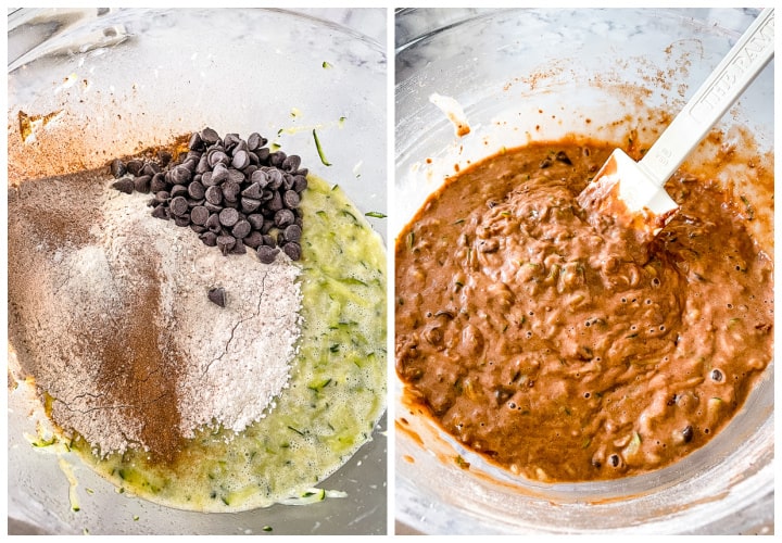 process shot - dry and wet ingredients in mixing bowls.