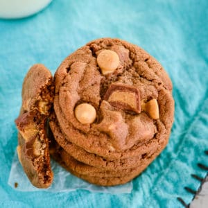 stack of chocolate cookies with peanut butter chips