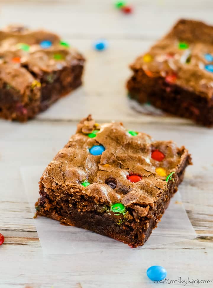 M&M brownies on waxed paper