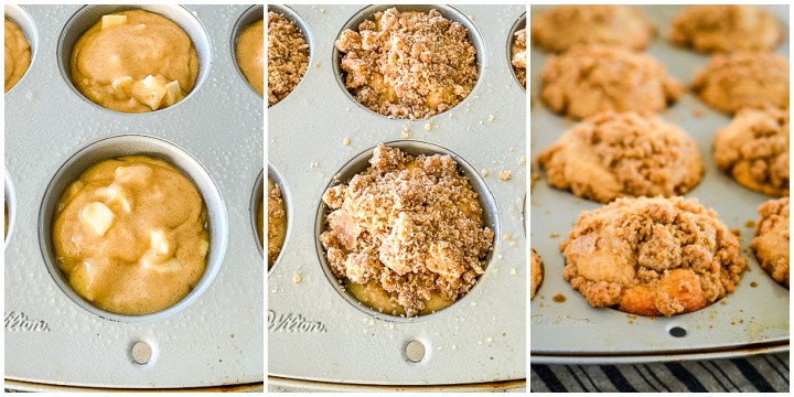 process shots - apple muffins in muffin pans