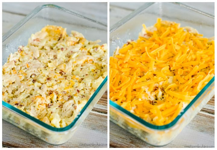 baking dish with chicken casserole with and without cheese