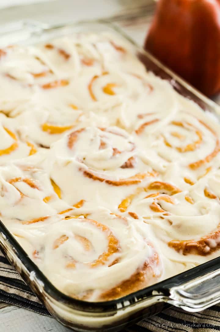 frosted pan of sweet rolls