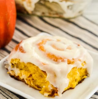 pumpkin sweet roll with cinnamon cream cheese frosting