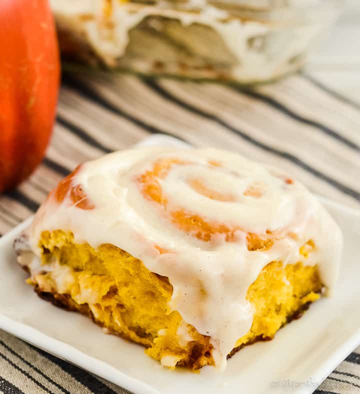 pumpkin sweet roll with cinnamon cream cheese frosting