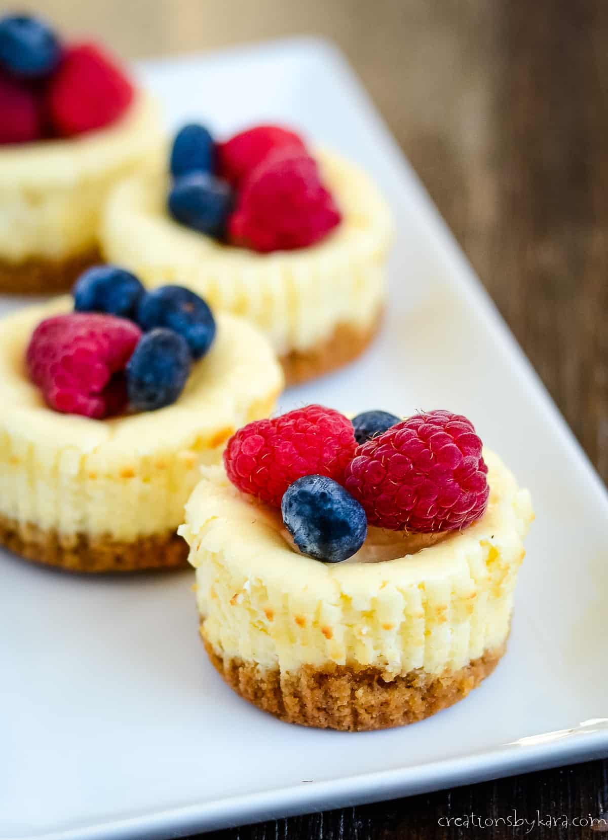 tray of keto mini cheesecakes topped with berries