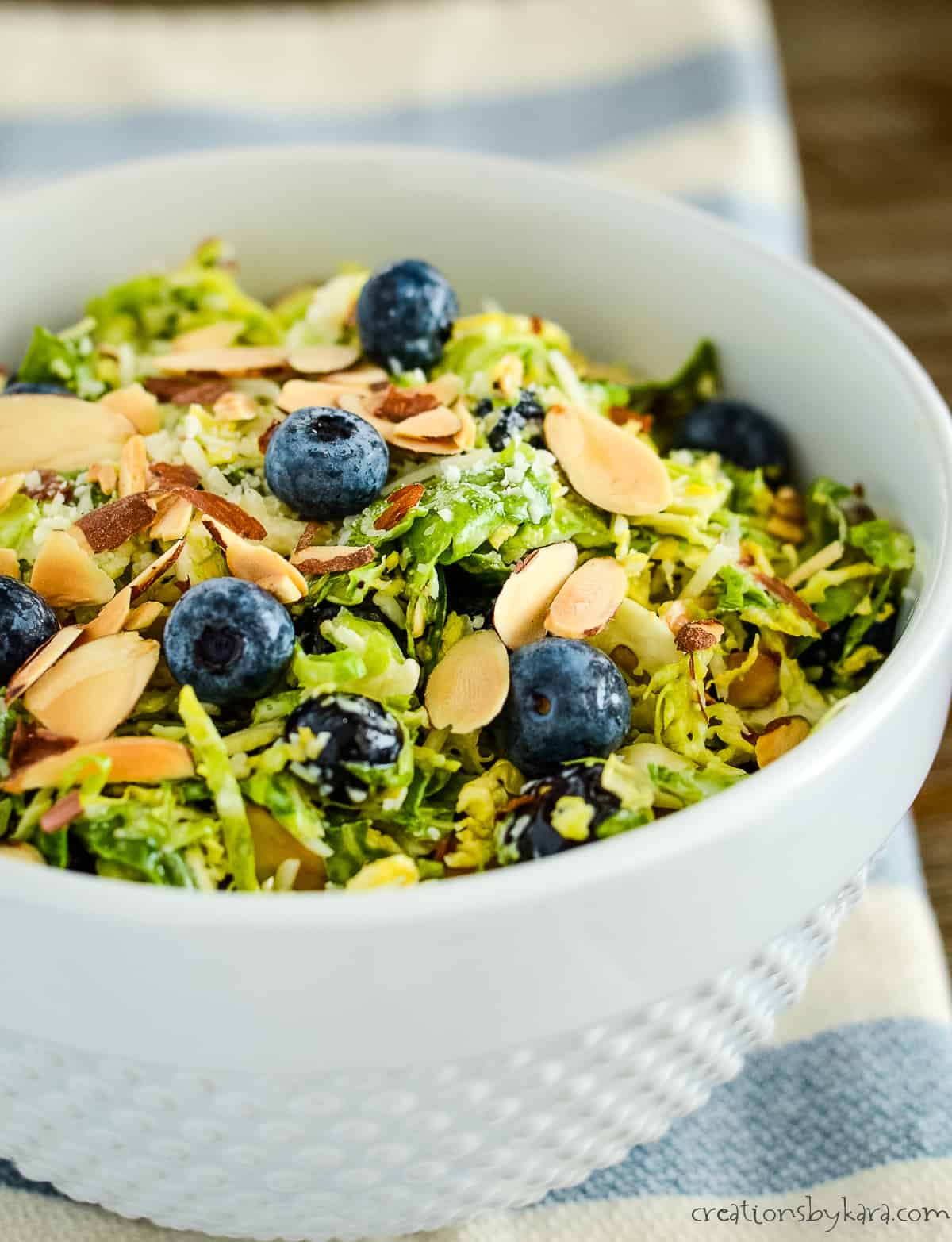 bowl of shaved brussel sprout salad