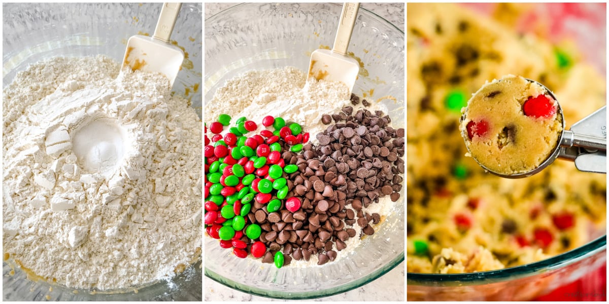 cookie dough with chocolate chips and M&Ms