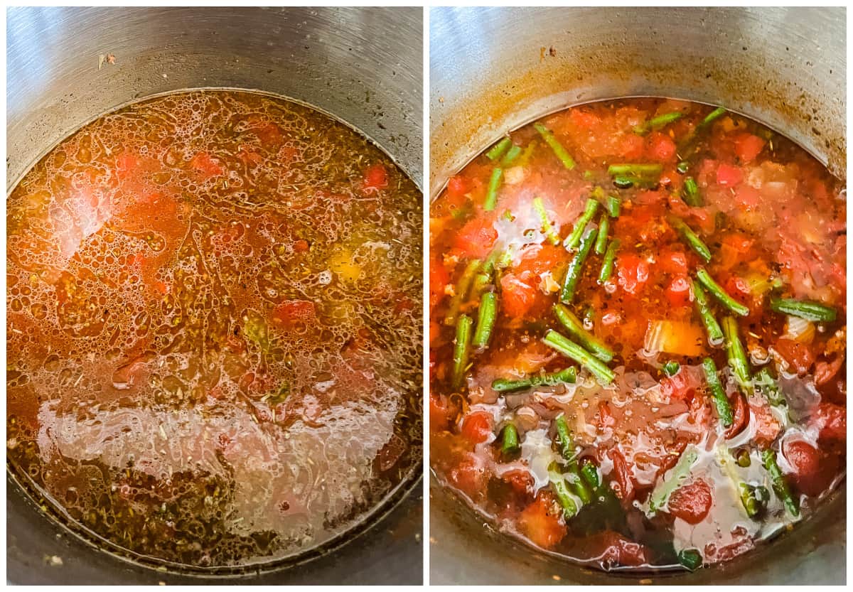 process shots - overhead shot of pot of soup cooking