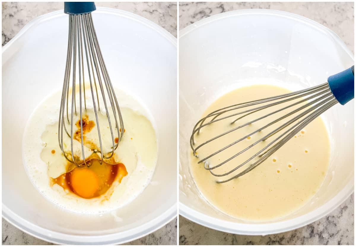 process shots - whisking wet ingredients for pancakes