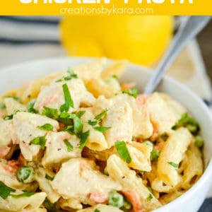 lemon pepper chicken pasta recipe collage