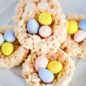 overhead shot of rice krispie easter nests