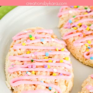 easter egg rice krispie treats with melted chocolate and sprinkles