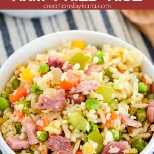 collage of fried rice recipe with ham