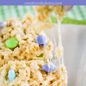 Easter rice crispy treats with pastel m&M's