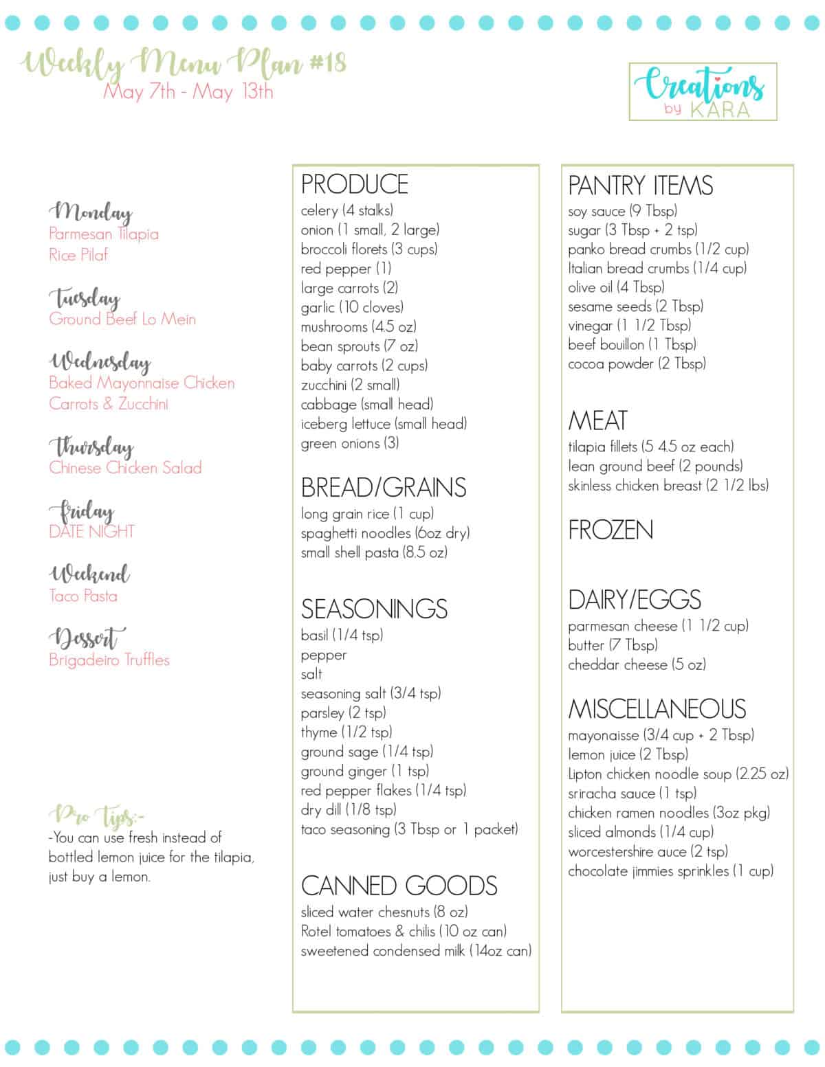 free printable weekly menu plan #18