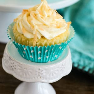 coconut cupcake with cream cheese frosting and toasted coconut