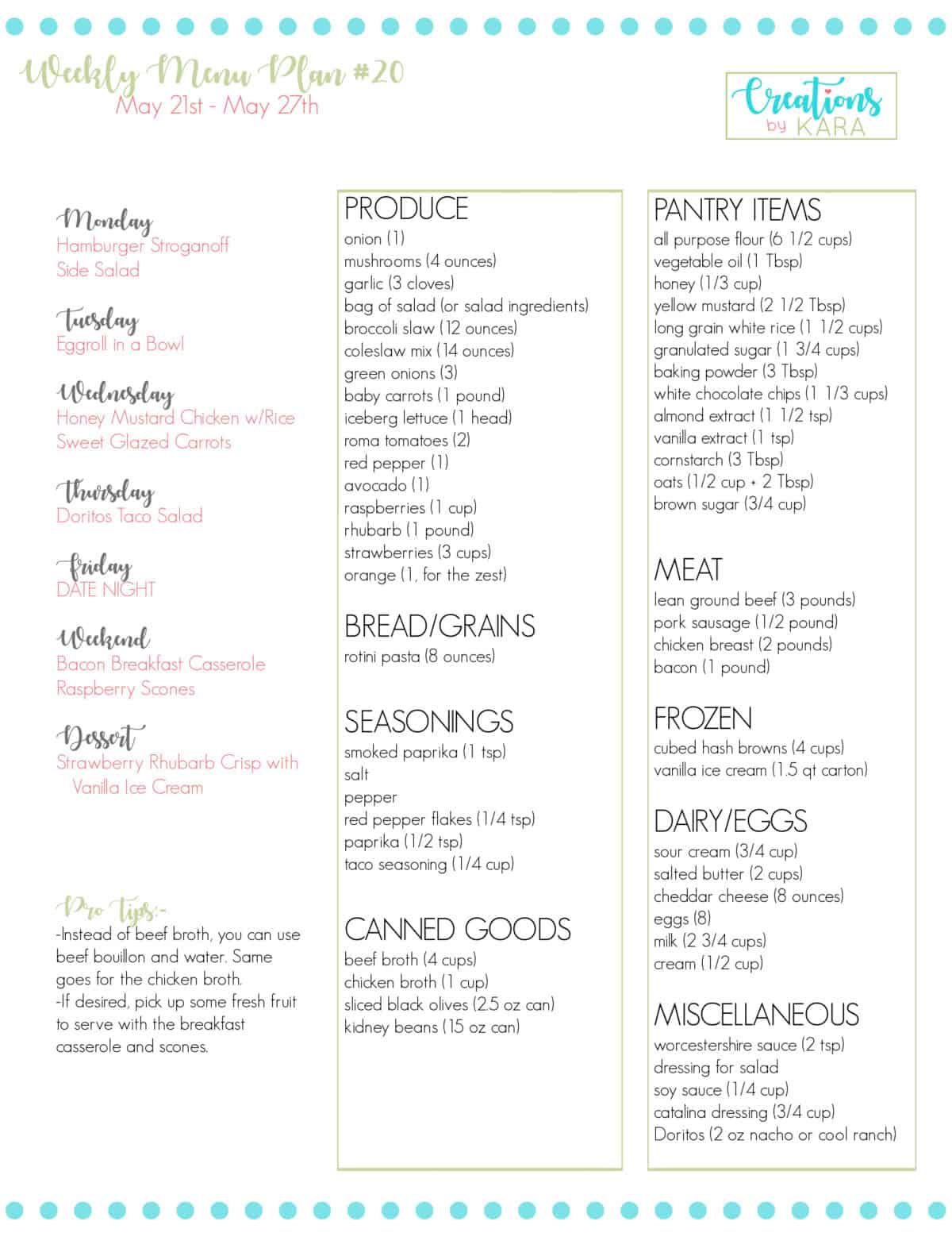 shopping list for weekly meal plan #20