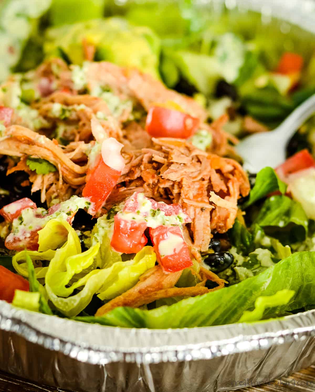 close up of cafe rio salad with sweet pork