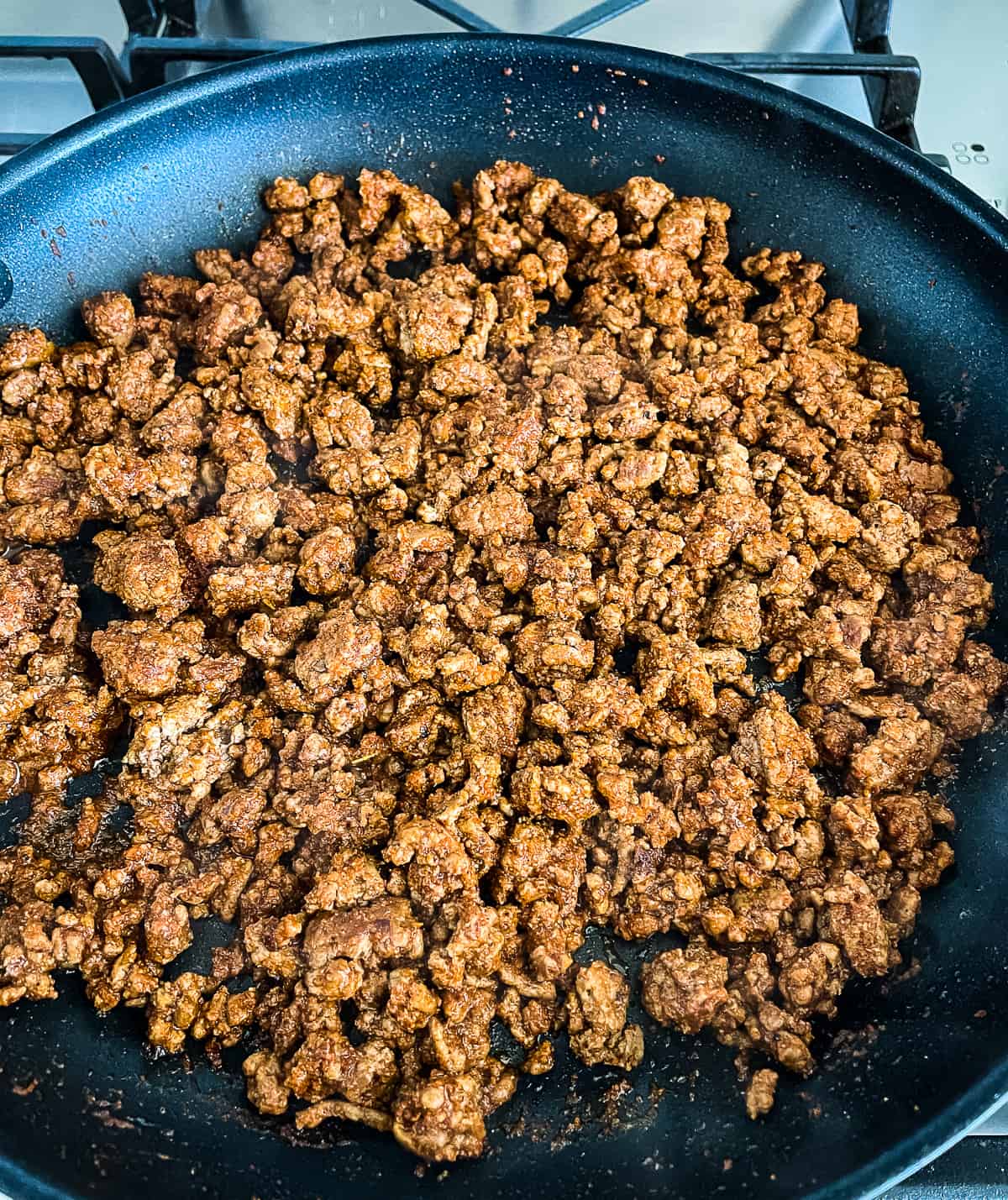 skillet of browned ground beef