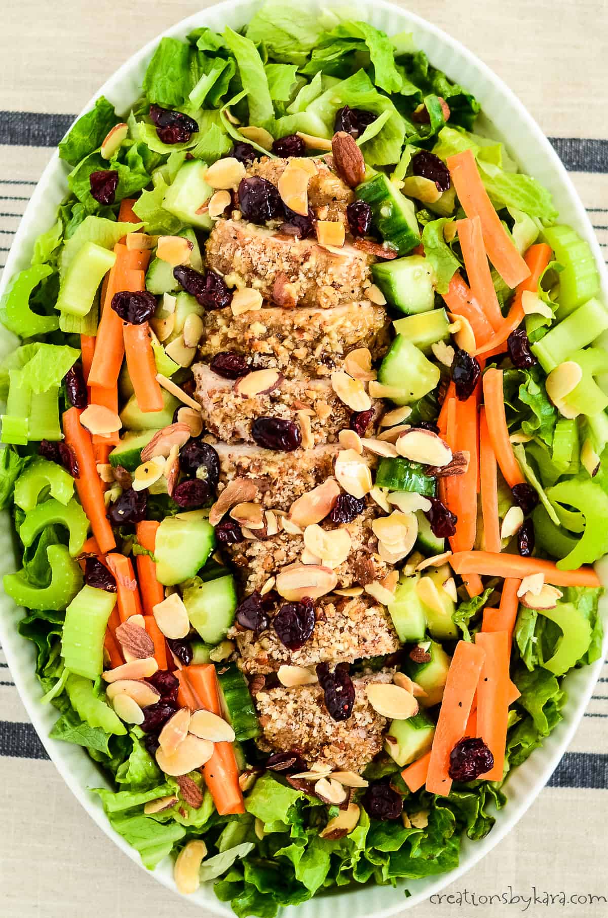 overhead shot of pecan crusted chicken salad