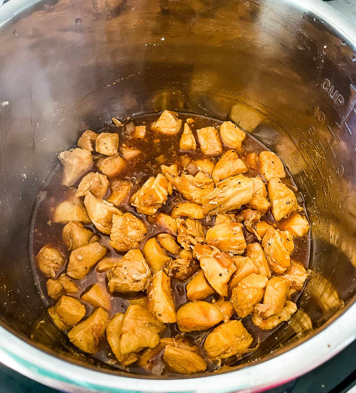 garlic honey chicken in a pressure cooker