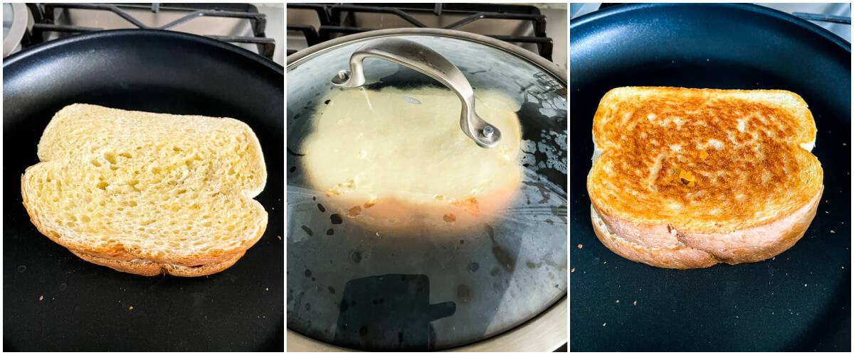 process shots - cooking grilled cheese with bacon