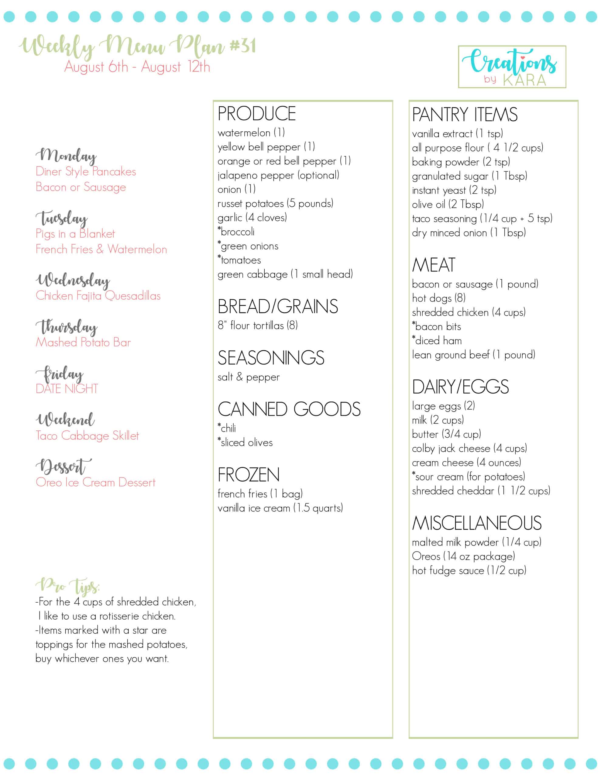 printable weekly menu plan and grocery list #31
