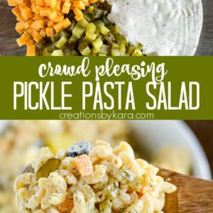 pickle pasta salad recipe collage