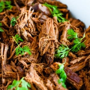 close up of shredded roast beef