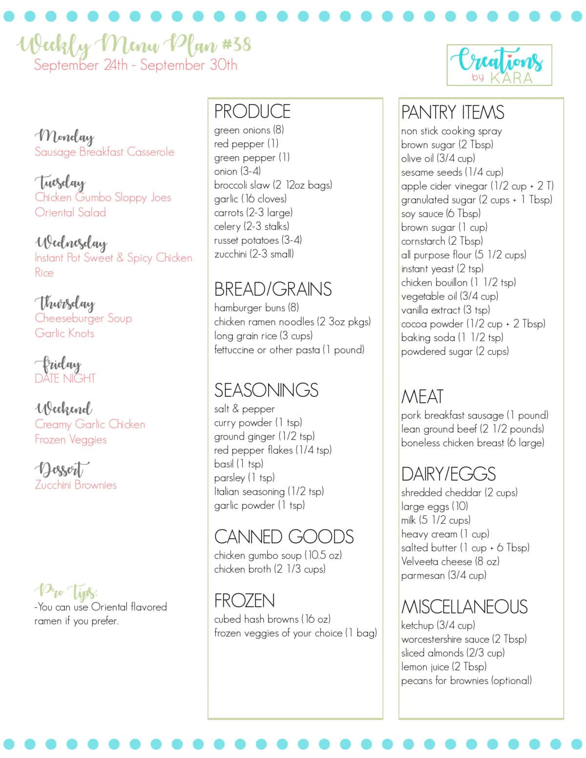 grocery list for weekly meal plan #38