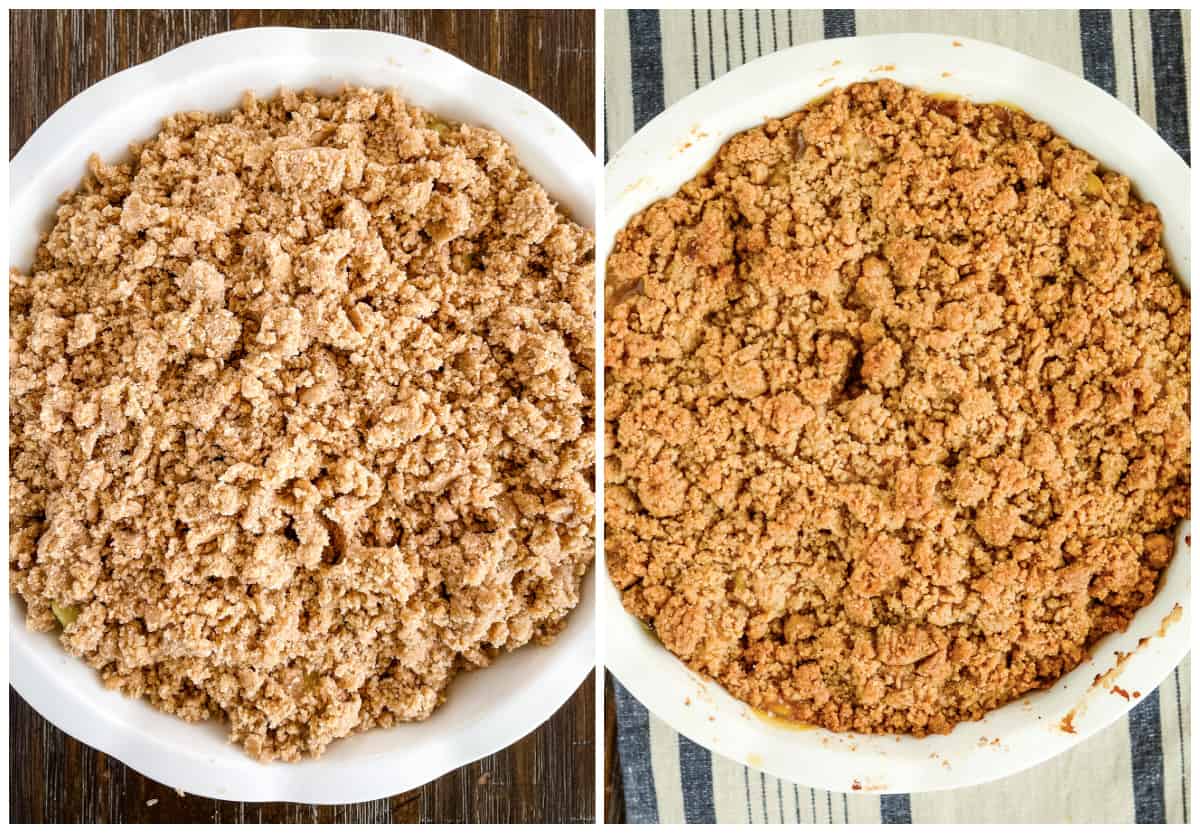 overhead shots of unbaked and baked brown betty
